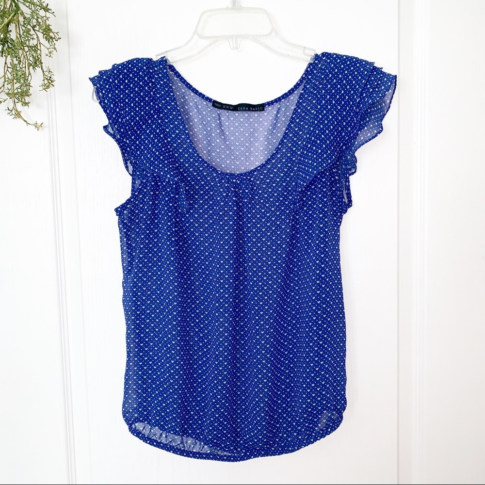 Zara | Sheer Blue Heart Design Blouse